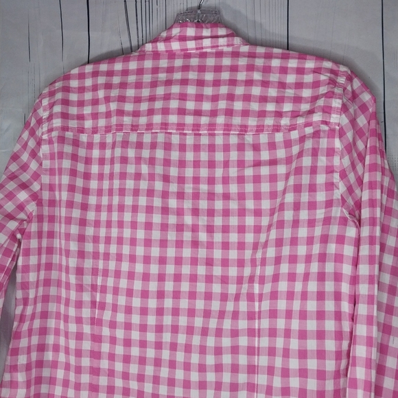 J.Crew Factory Pink And White Gingham Button Down Lightweight Cotton Shirt - Picture 9 of 10